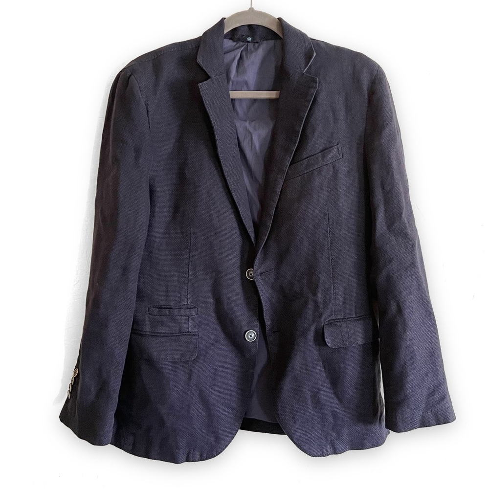 MASSIMO DUTTI Men's Navy Blue 100% Linen 2-Button Casual Blazer Sport Coat 38